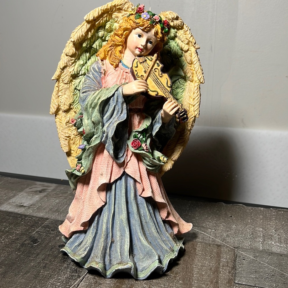 Large Hand Painted Angel Playing Violin Made of Resin